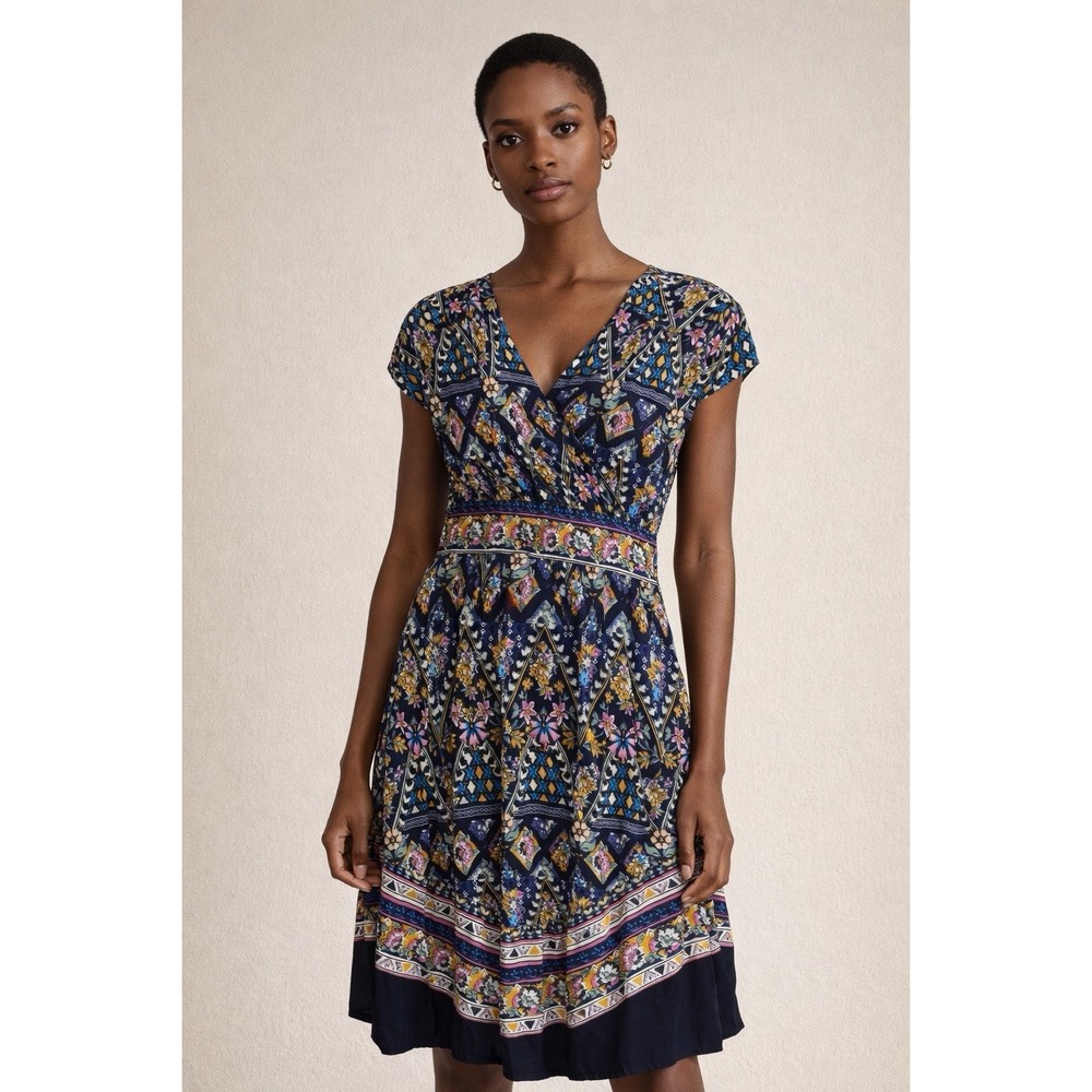 Monsoon Pablo‎ Contrast Print Hanky Hem Midi Dress Size L